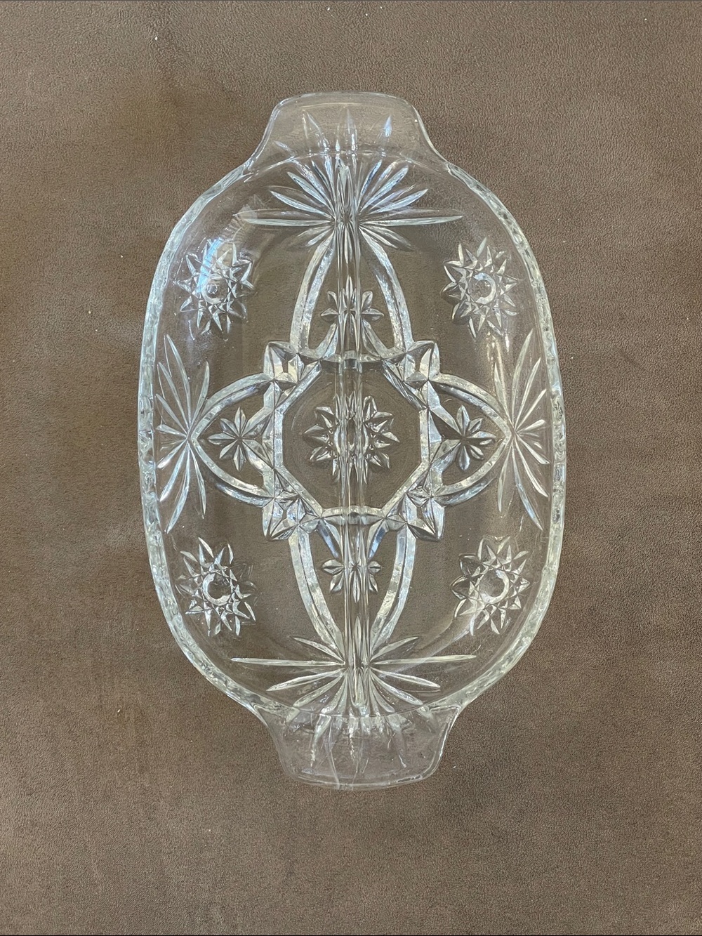 Vintage Anchor Hocking Clear Glass Relish Tray Divided 2 Sections E Stars 10''